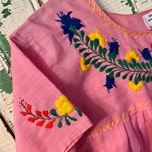 Mexican Dress Embroidered Pink size Small Handmade Cotton